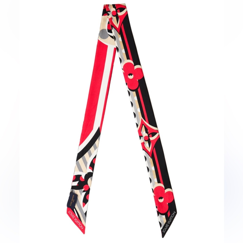 Louis Vuitton Red and Black Floral Scarf